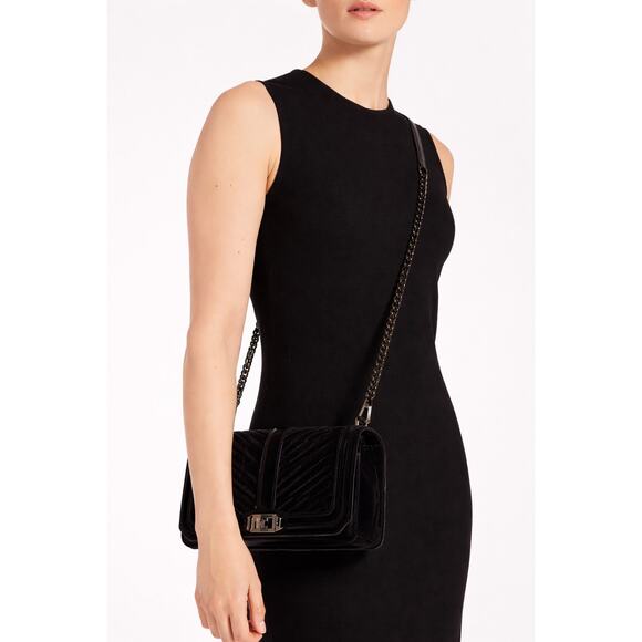 Rebecca Minkoff Velvet Quilted Chevron Crossbody Bag Black Adjustable Chain - Picture 2 of 11